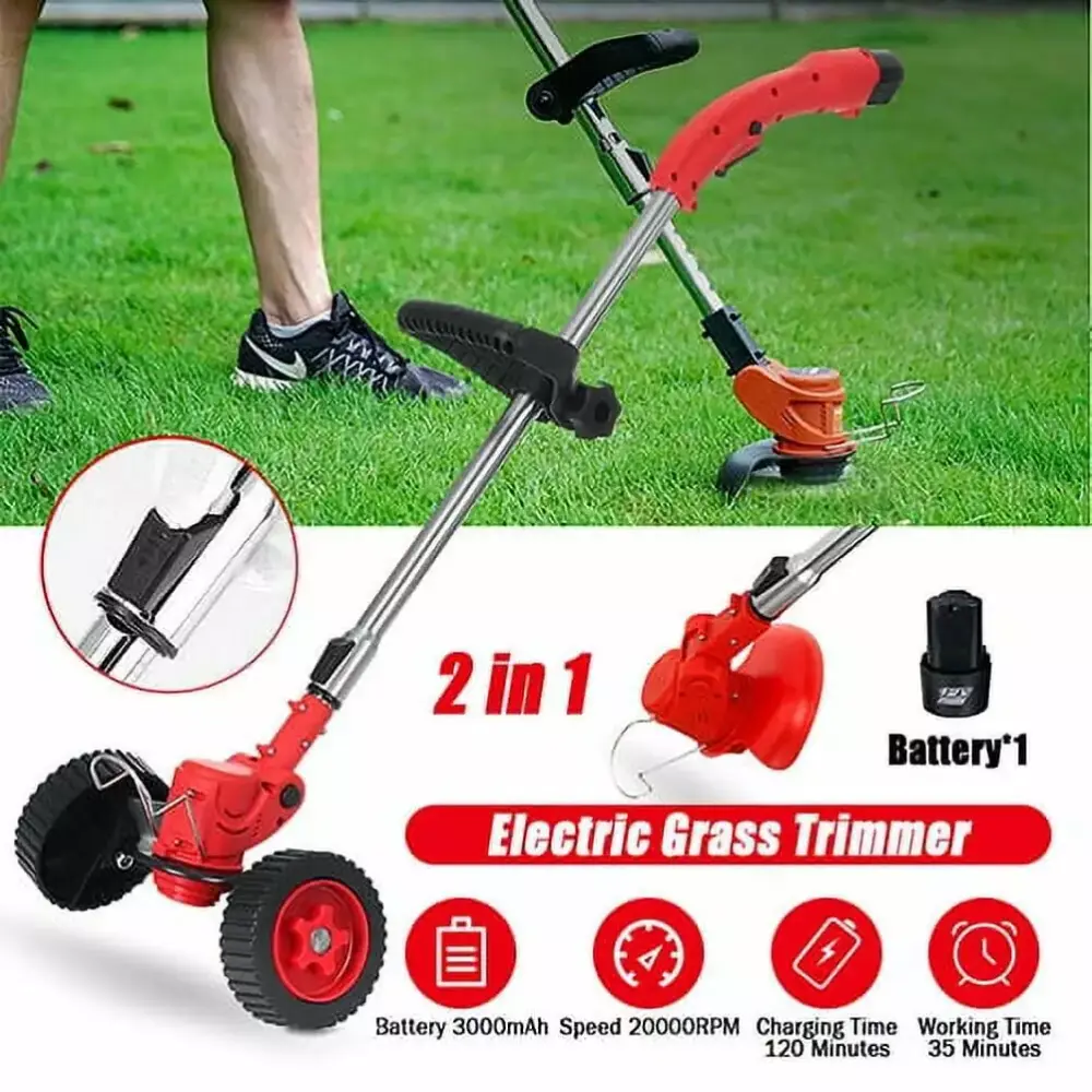 YouLoveIt Weed Wacker 12V/24V Cordless String Trimmer Edger Electric Weed Eater Wheels Yard