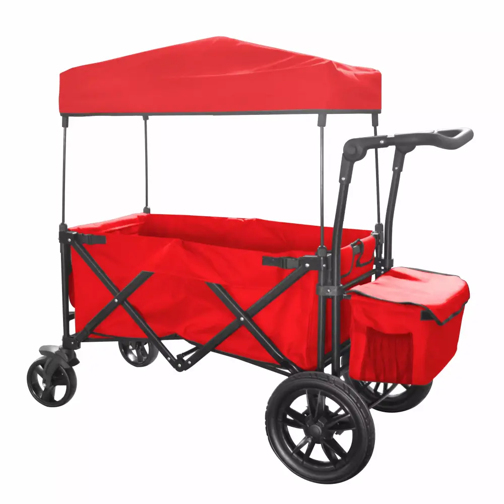 Red Push and Pull Handle Folding Stroller Wagon Canopy Outdoor Sport Collapsible Baby Trolley