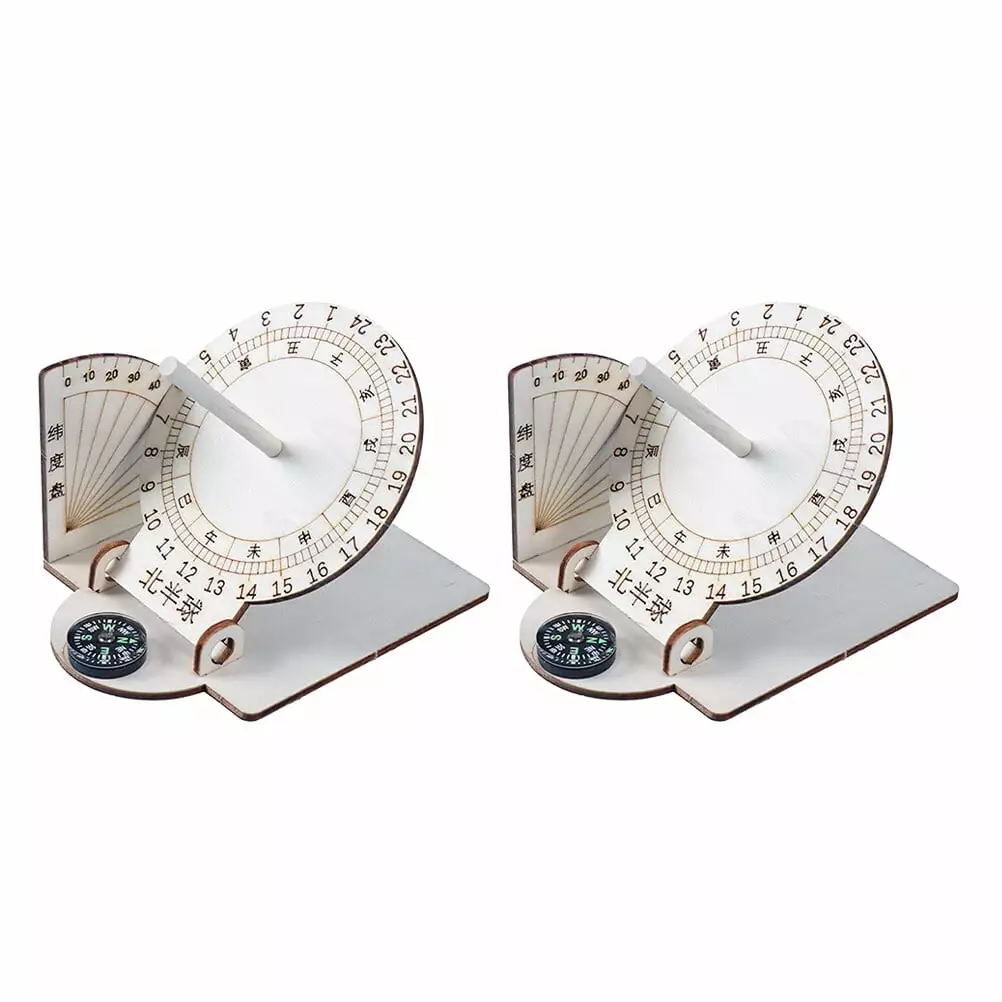 2pcs Sundial Clocks Wooden Scientific Models Desktop Ornaments NUOLUX