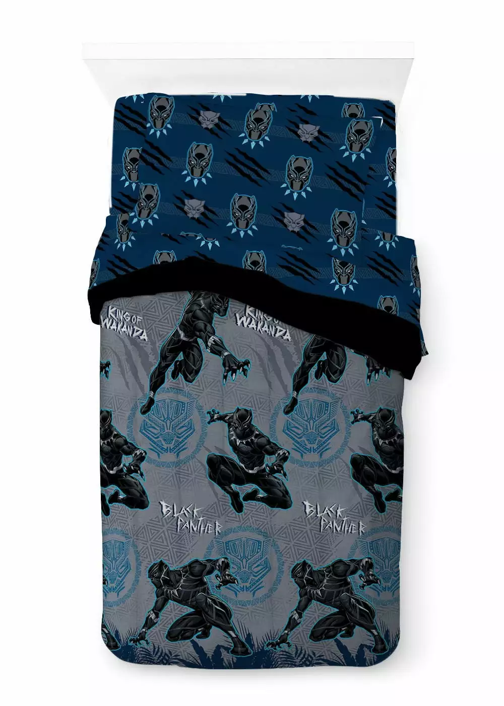 Black Panther 4-Piece King Wakanda Childs Grey Microfiber Bed Bag Twin