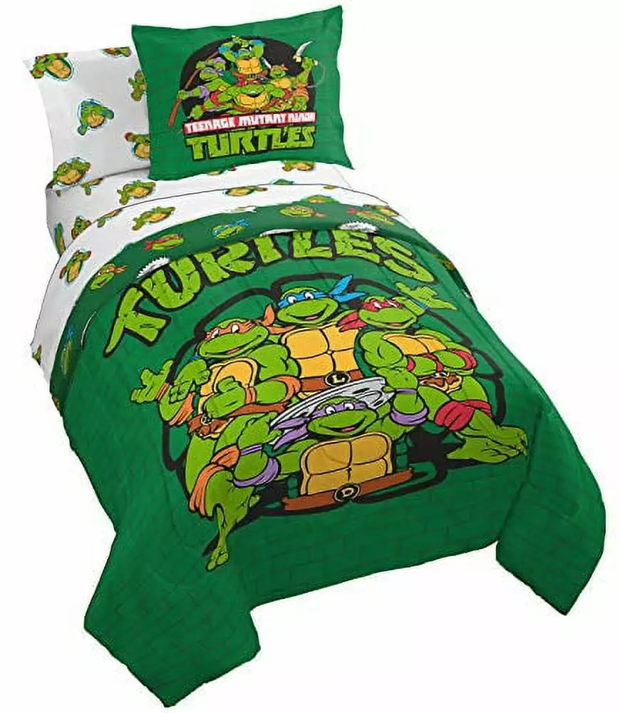 Nickelodeon Teenage Mutant Ninja Turtles Green Bricks 7 Piece Full Bed Set Jay Franco