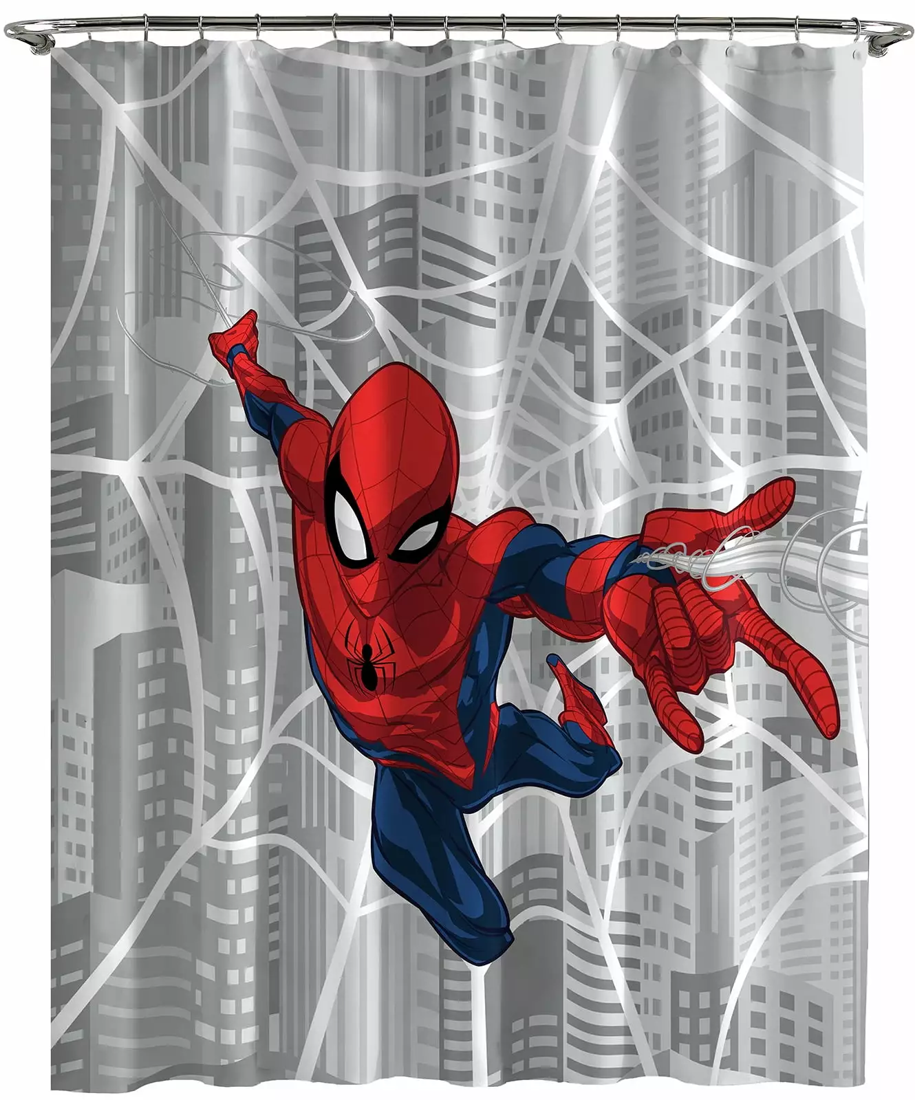 Spider-Man City Web Grey Microfiber 70x72 Shower Curtain 100% Microfiber Kids Bathroom Decor Jay Franco