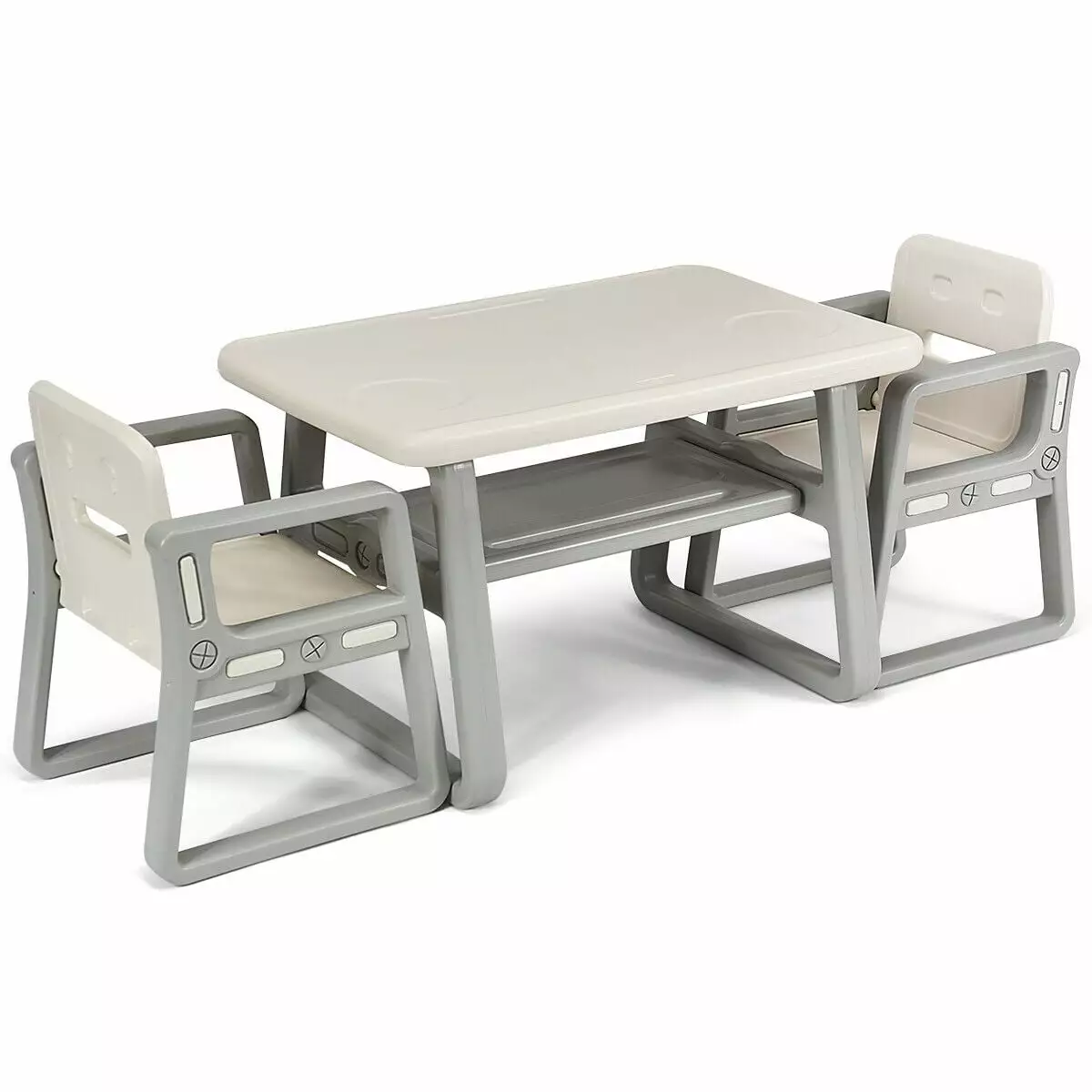 Gymax Kids Table and 2 Chairs Set Toddler Table Storage Shelf Baby Gift White