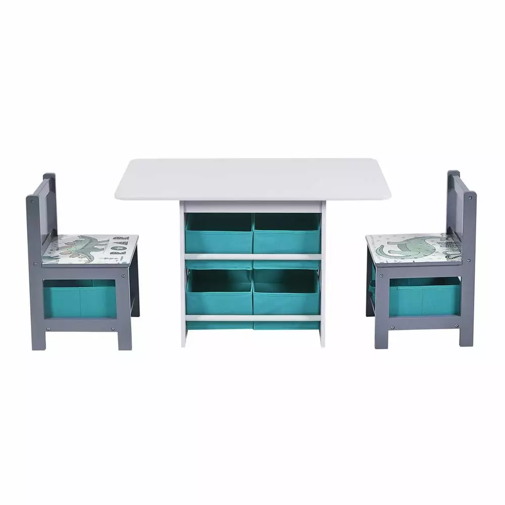 LuxenHome Engineered Wood Table and Chair Set White/Blue/Gray - Modern Kids Dining Set