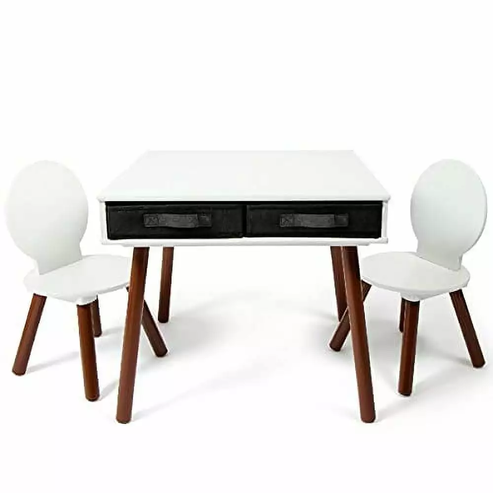 Milliard Kids Modern Table and Chair Set Wooden Storage Bins White Finish