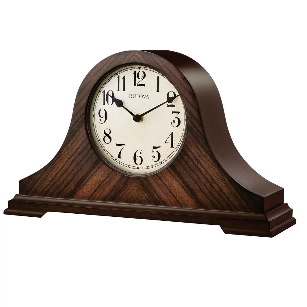Bulova 9 . H x 15.25 W Walnut Traditional Table Clock Hardwood Case