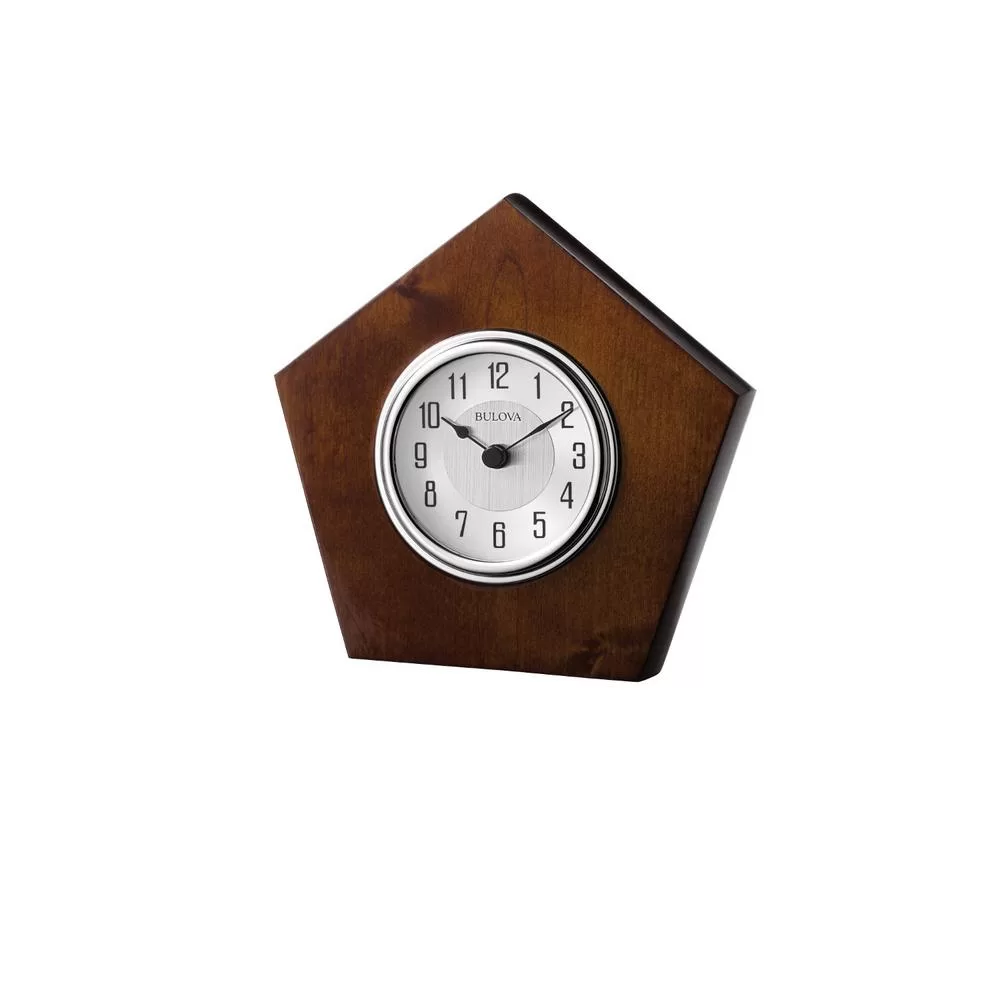 Bulova 6 . H x 6.5 . W Gloss Brown Cherry Table Clock Solid Hardwood Case