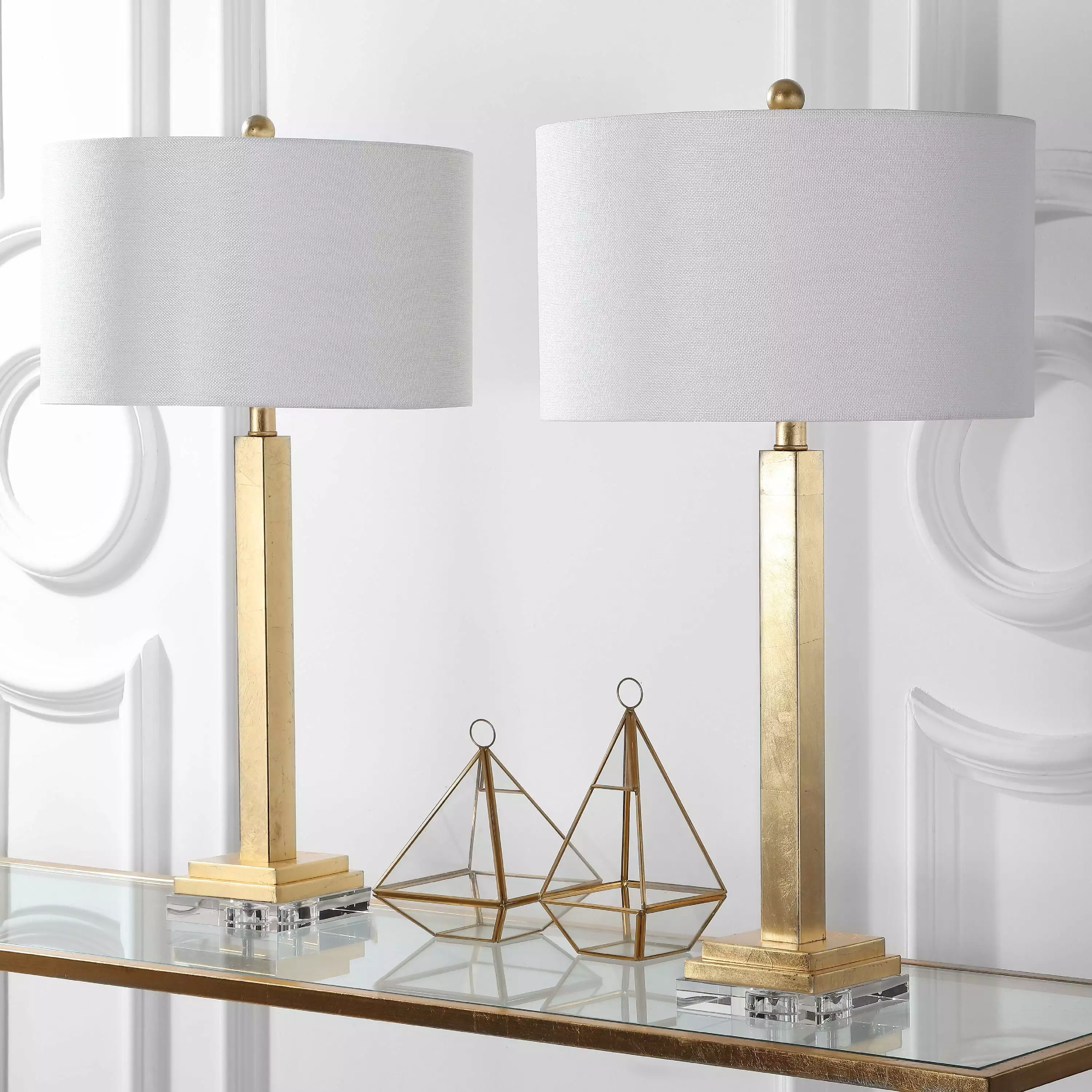 SAFAVIEH Perri 30 Inch High Crystal Base Gold Table Lamp Set 2