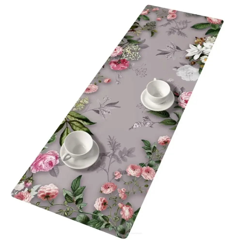 Bertoni Table Runner Decorative Felt 115x40cm Tablecloth Anti Scratch Chunky Grey Roses Design Pattern