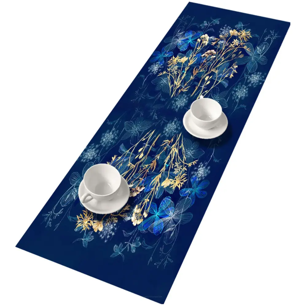 Bertoni Table Runner Decorative Felt 115x40cm Tablecloth Anti Scratch Thick Sapphire Flowers Design Pattern