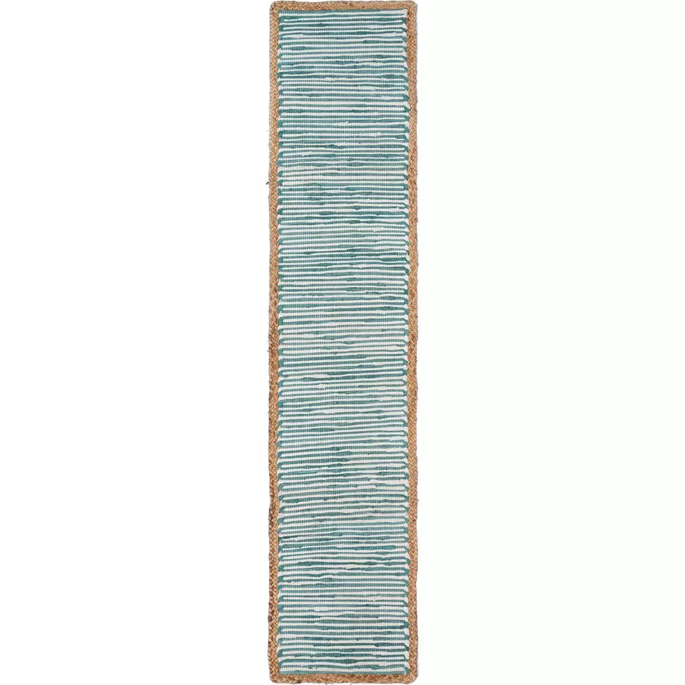 LR Home Bordered 16x80 Inch Striped Blue Cream Cotton Table Runner Elegant Dining Decor