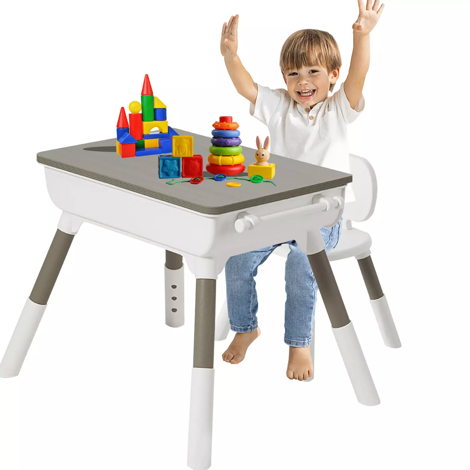 Arcwares Kids Table and Chair Set Toddler Kids Table and Chairs Set Activity Table Storage Drawer Height Adjustable Toddle...
