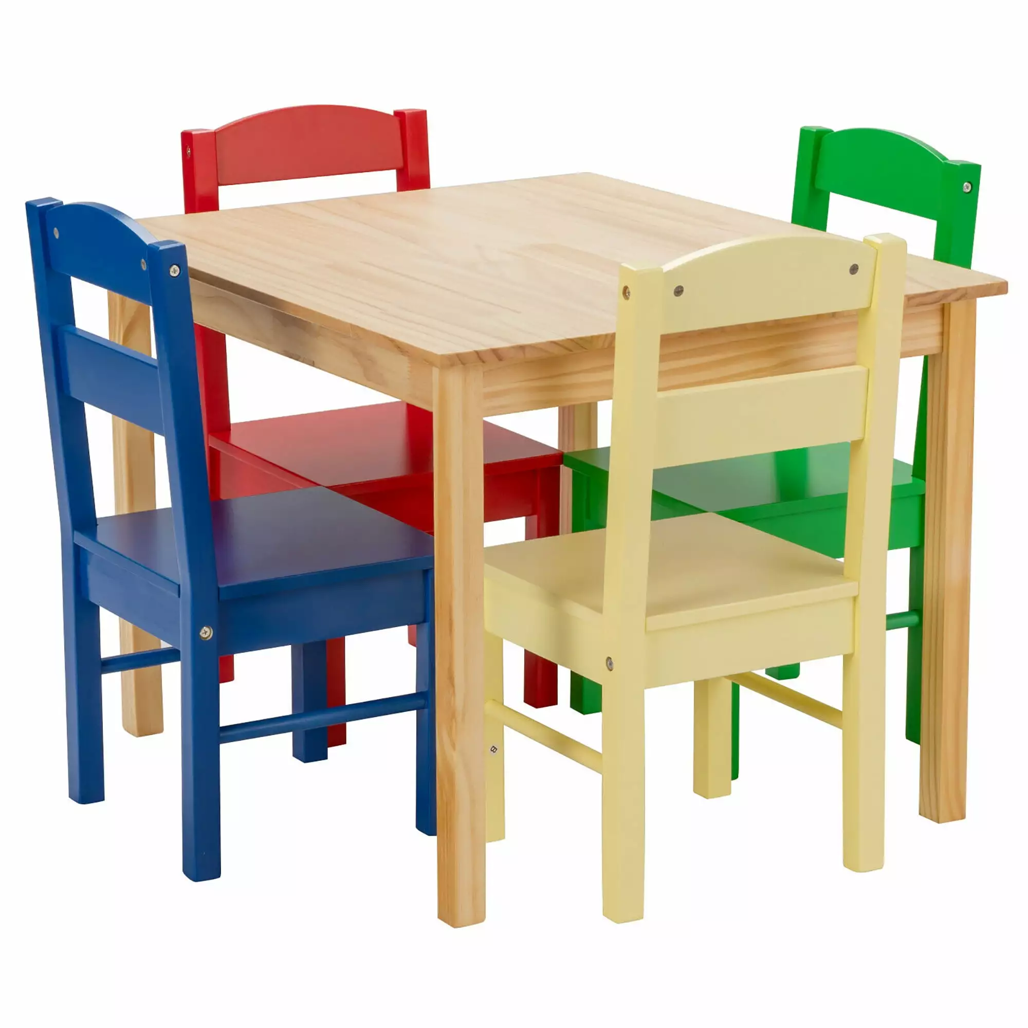 Costway Kids 5 Piece Table Chair Set Pine Wood Multicolor Play Room Furniture