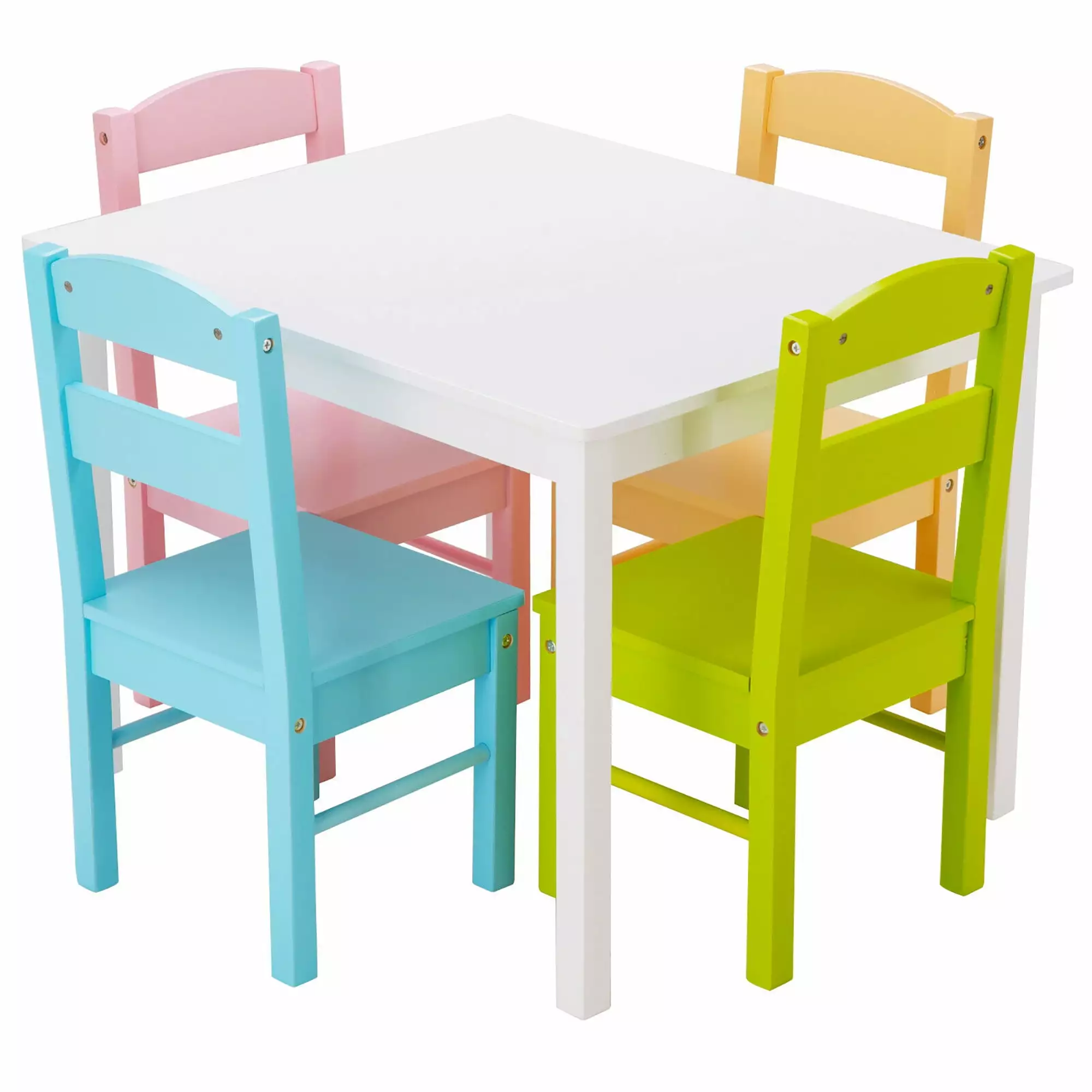 Costway 5 Piece Kids Wood Table Chair Set Activity Toddler Playroom Furniture