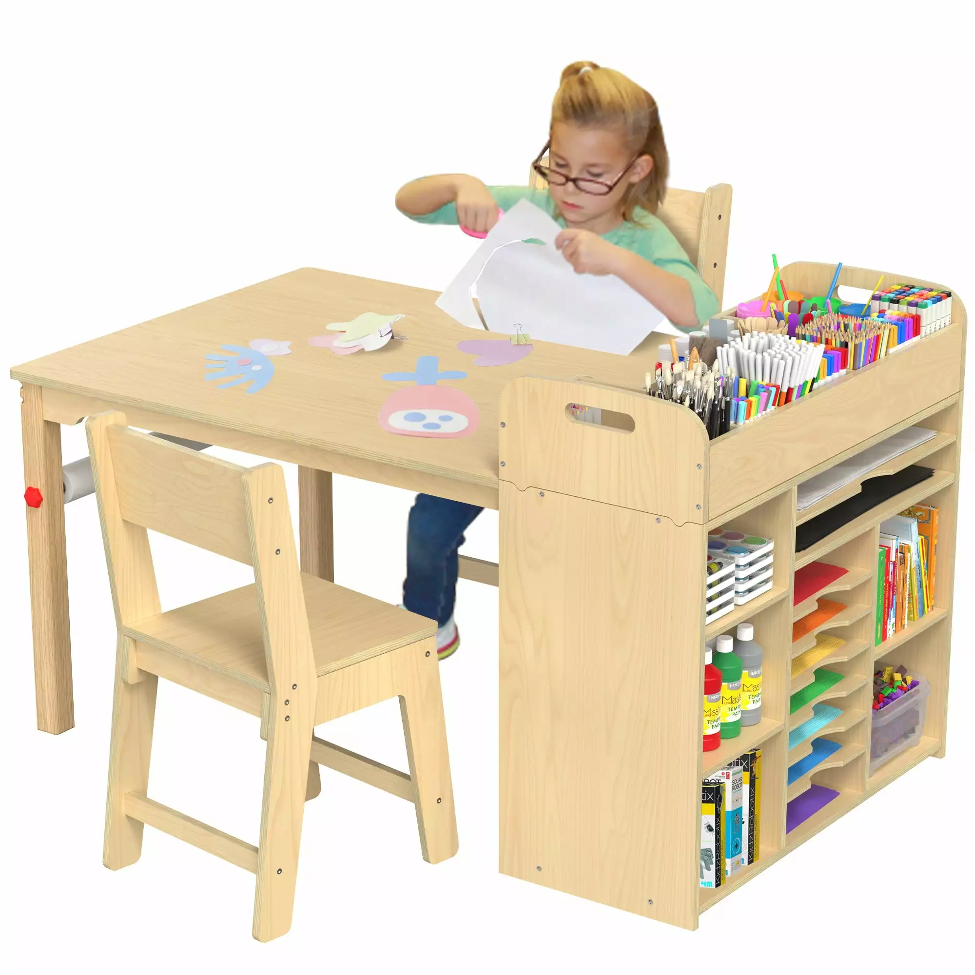 GDLF Kids Art Table and Chairs Set Large Storage Desk Ages 8-12