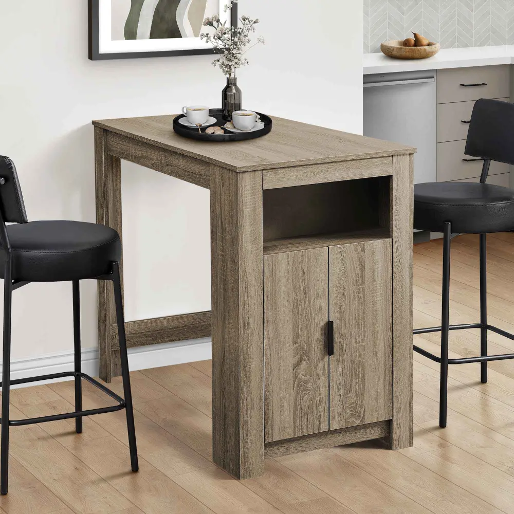 Rectangular Counter Height Dining Table Storage Deep Taupe Veneer, 47.25'' x 23.5'' x 36''