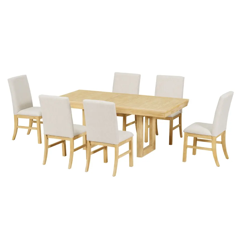 Topmax - 7 Piece Traditional Extendable Dining Table Adjust Butterfly Leaf And 6 Upholstered Dining Table Set