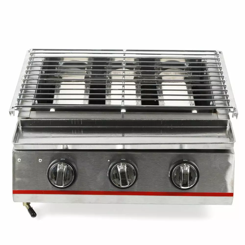 3 Burner Elevated Travel-friendly Propane Gas Grill Griddle Outdoor Camping Cooking BBQ