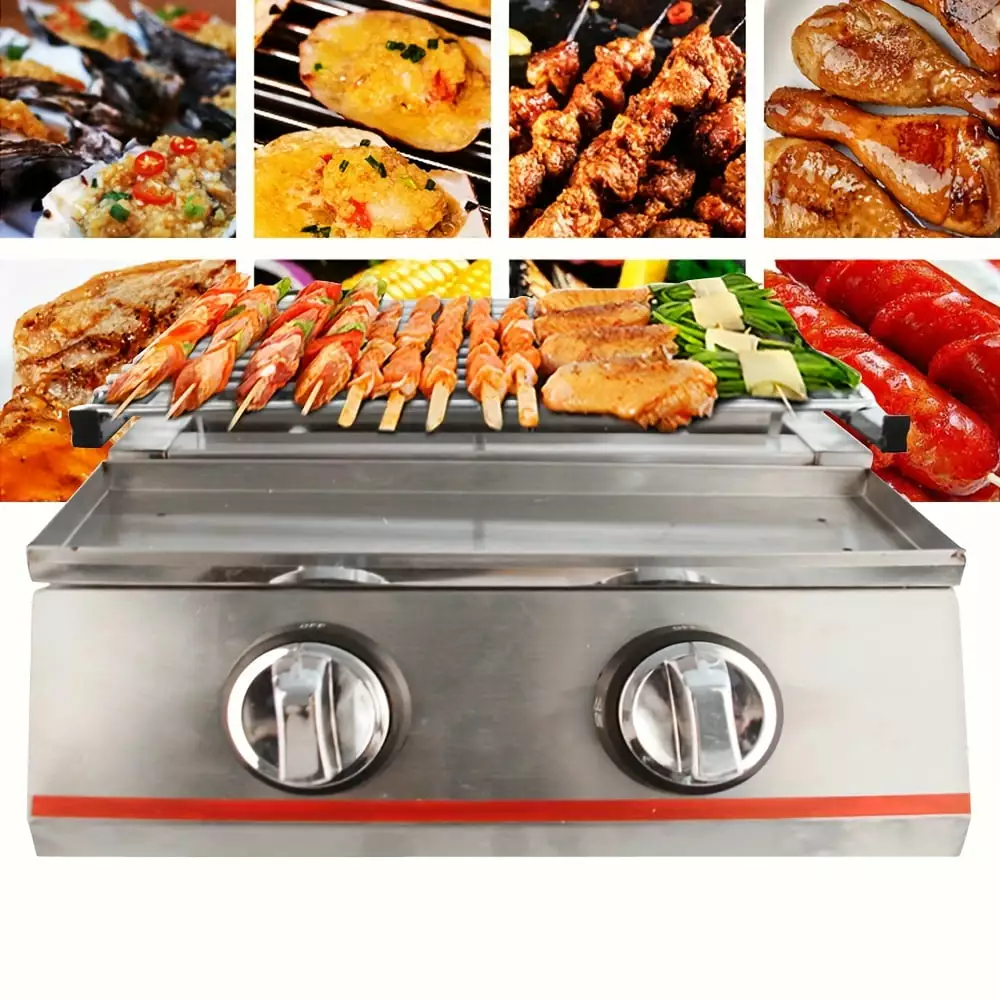 2-Burner Tabletop Propane Gas Grill Stainless Steel Outdoor BBQ Camping Griddle