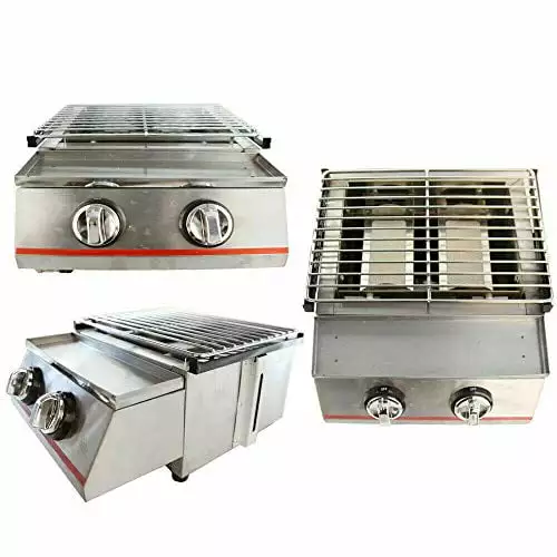 2 Burners Stainless Steel Tabletop Smokeless Gas BBQ Grill Outdoor Camping and Picnics