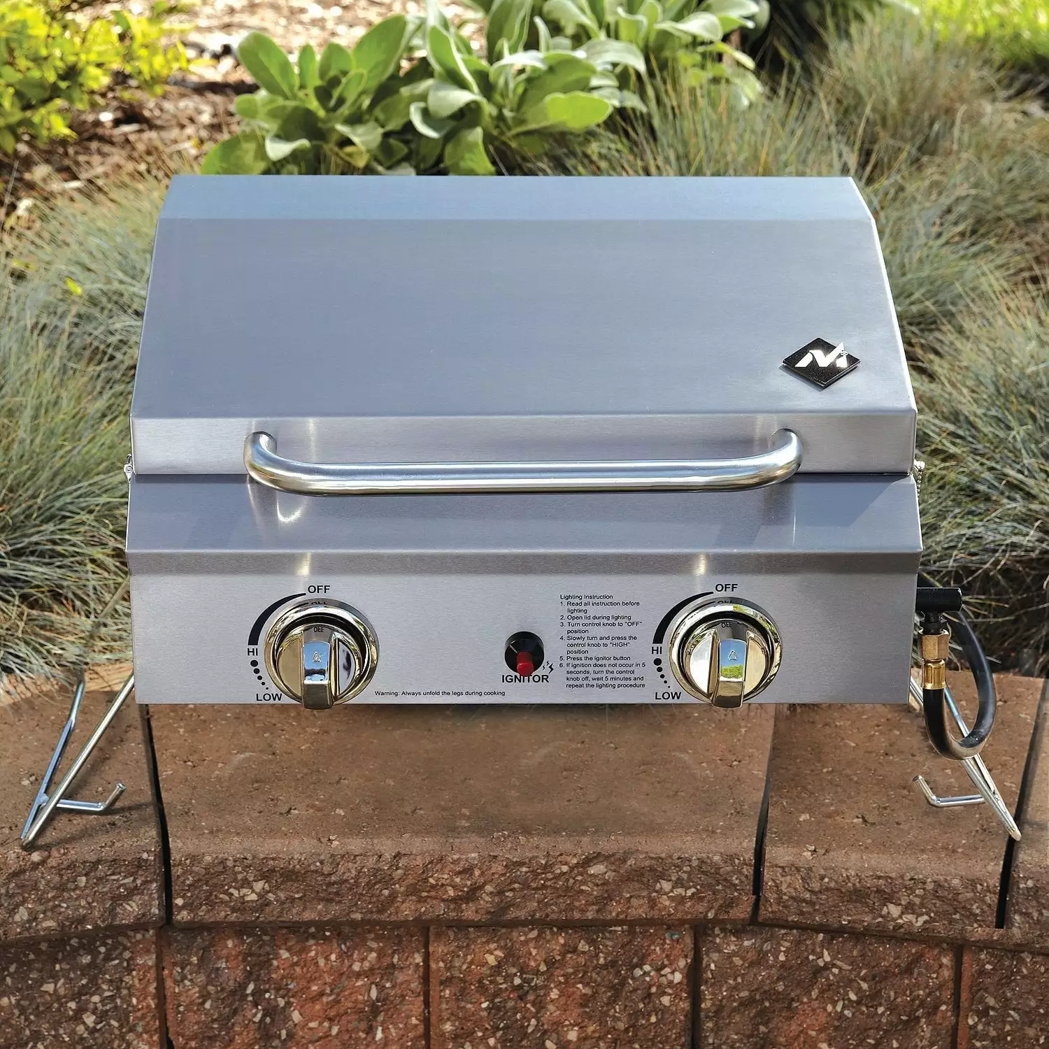 Fubidia GR4039-014943 Travel-Friendly Stainless Steel 2-Burner Gas Grill Outdoor BBQ
