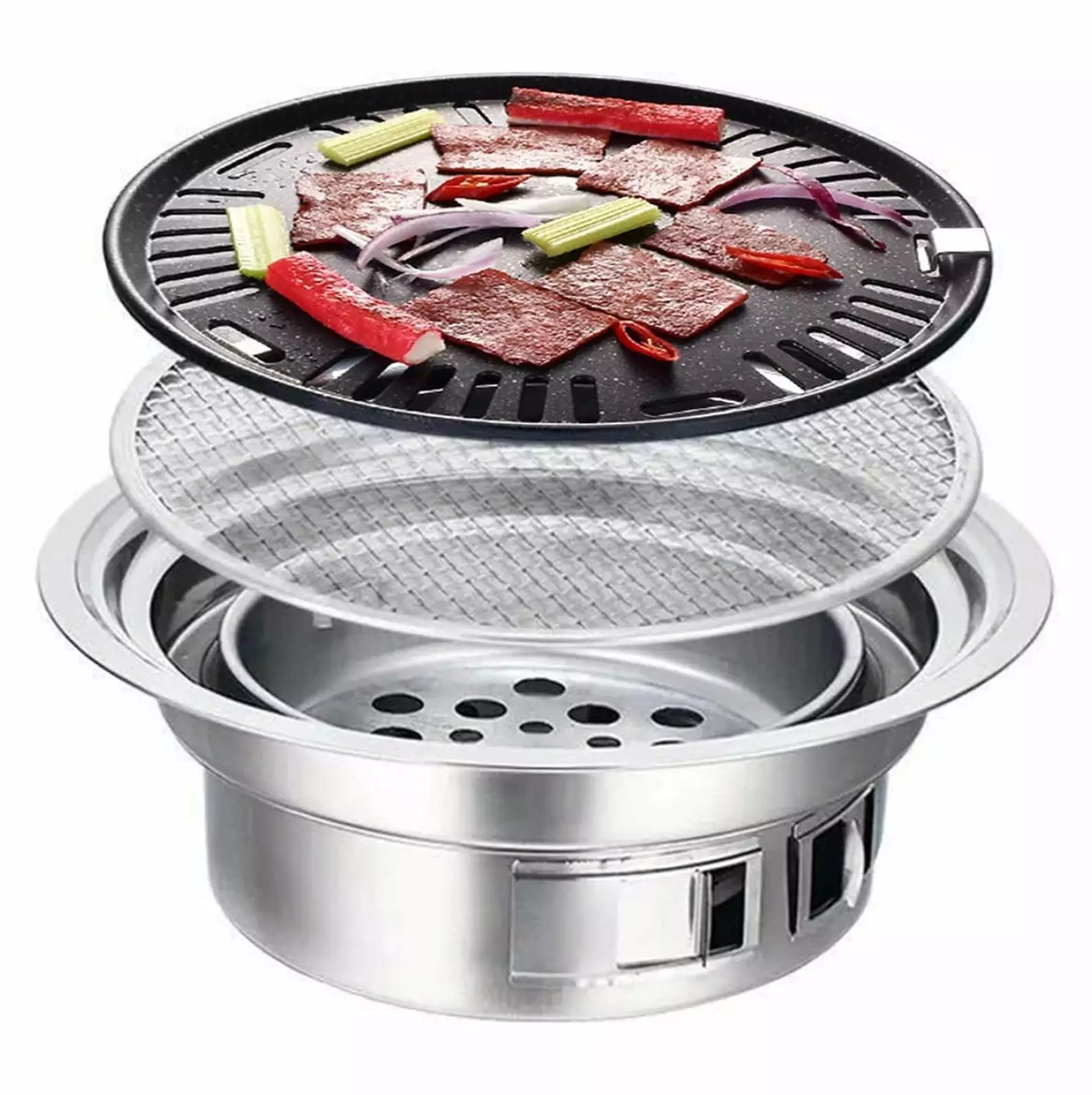 Werqueid 15.75 Inch Korean BBQ Grill Stainless Steel Travel-friendly Table Grill Indoor Outdoor Camping