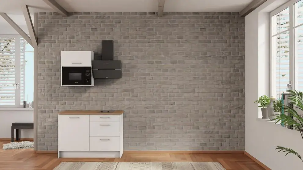 nobilia Tea kitchen Potsdam 120 cm Ivory matte Sierra oak complete hob