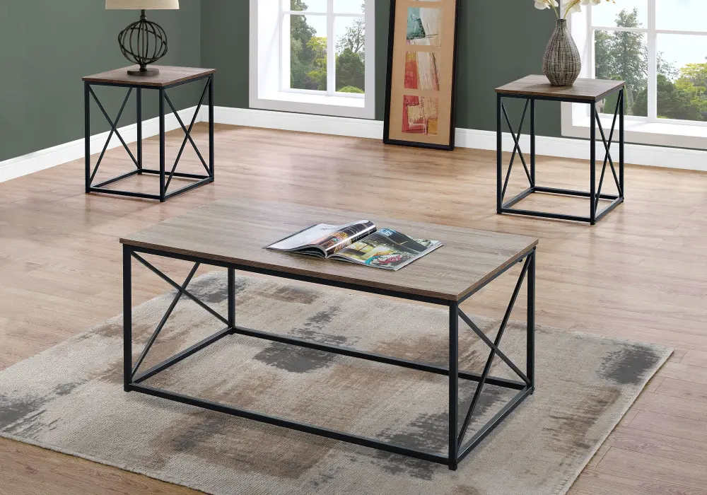 3 Pieces Table Place, Coffee, End, Side, Accent - Brown / Black