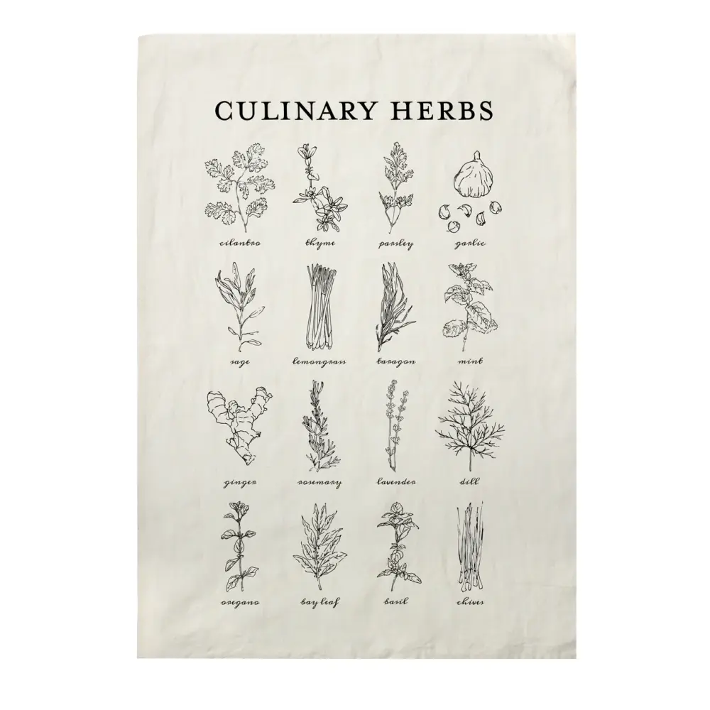Cast Iron Skillet Culinary Herbs Pure Flax Tea Towel