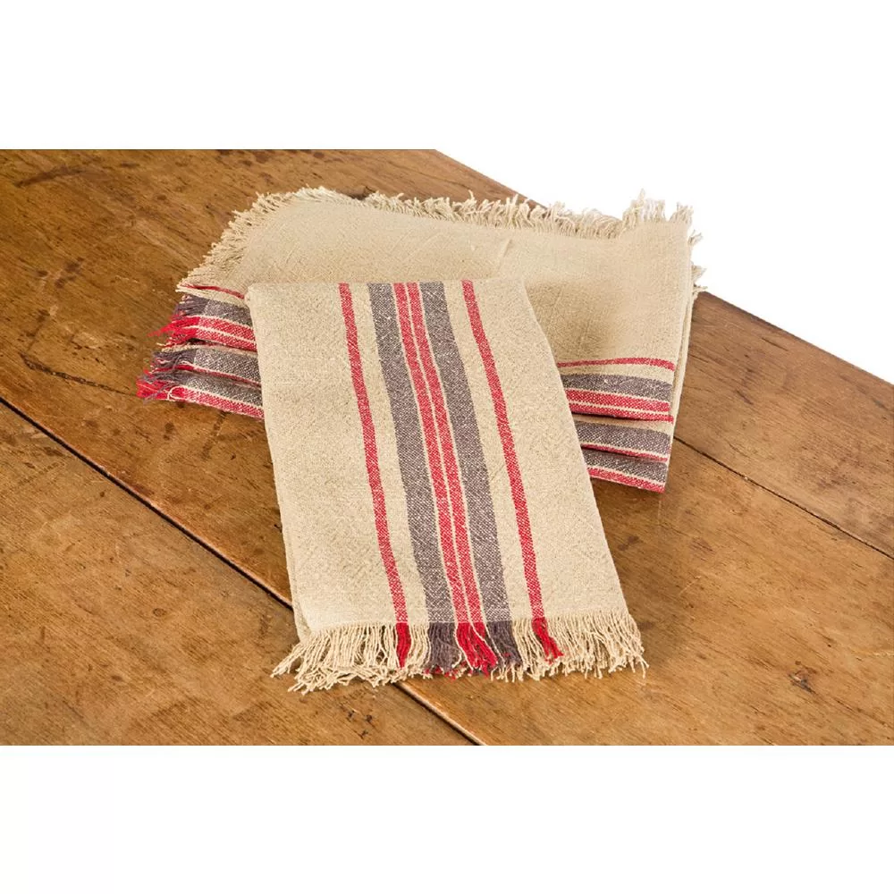 Xia Home Fashions Linen Stripe 14 x 22 Inch Natural Tea Towels Set 4