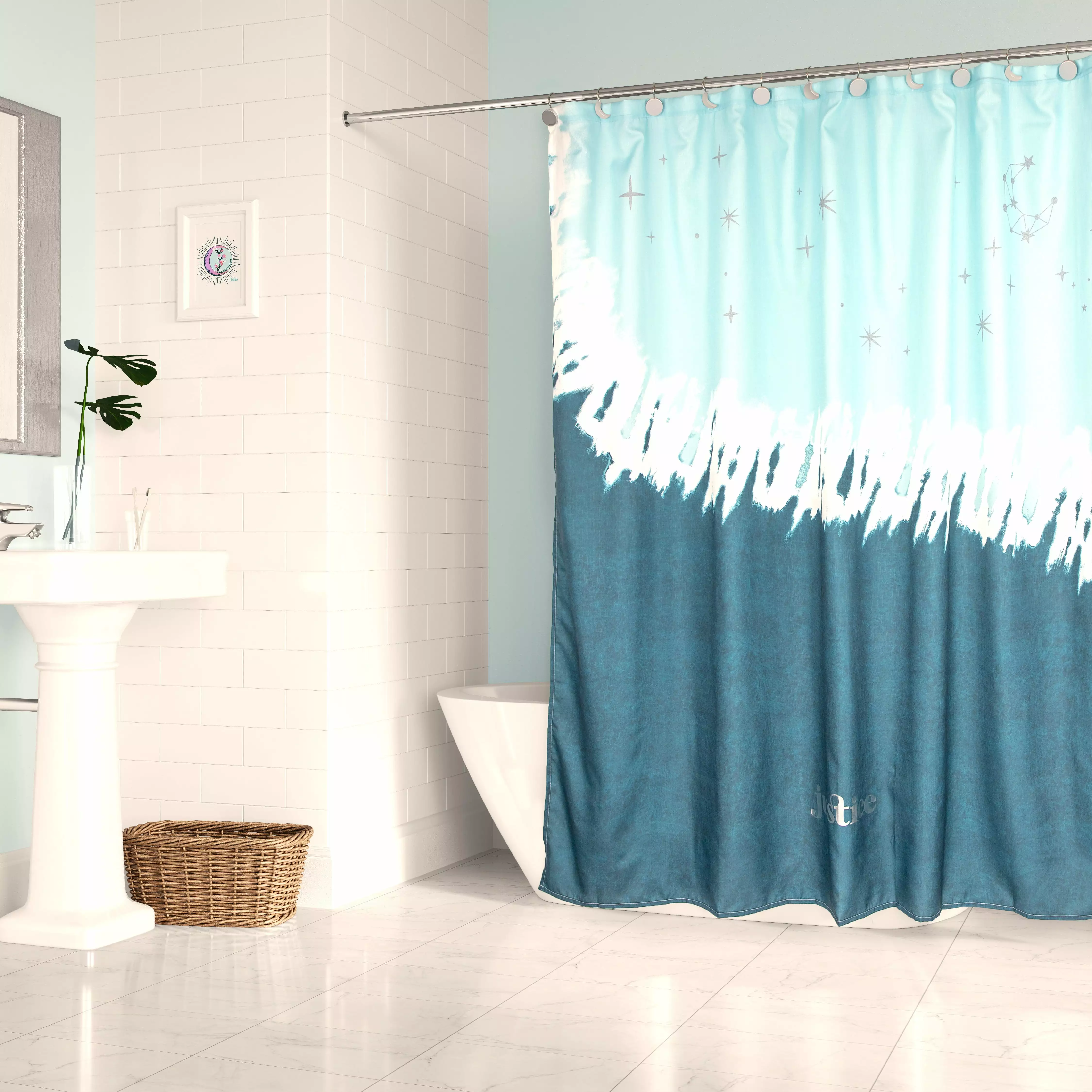 Justice Blue Celestial Tie Dye Shower Curtain and Hooks Set Microfiber
