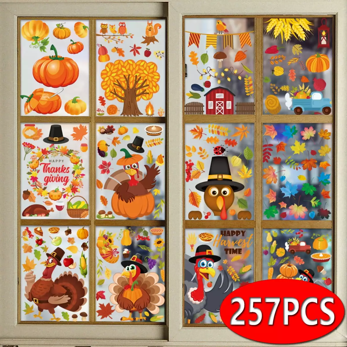 Thanksgiving Window Stickers Turkey Window Decals Fall Decorations 12 Sheets Glass 2CFun