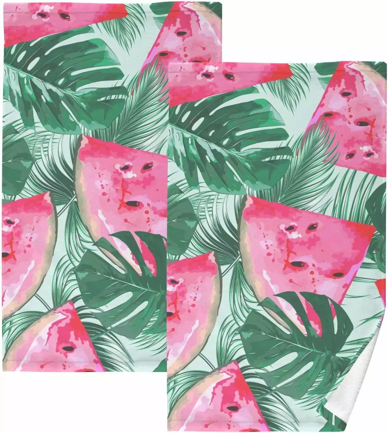 Coolnut Summer Watermelon Leaves Hand Towel Set 2-Pack 28x16 Inch Soft Cotton Absorbent