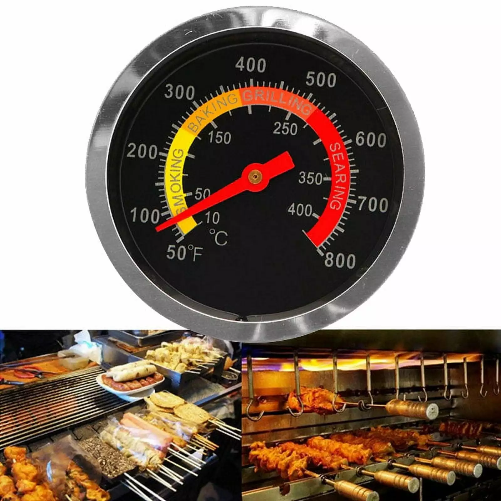 BBQ Charcoal Grill Temperature Gauge Fahrenheit Heat Indicator Meat Cooking UOYOTT