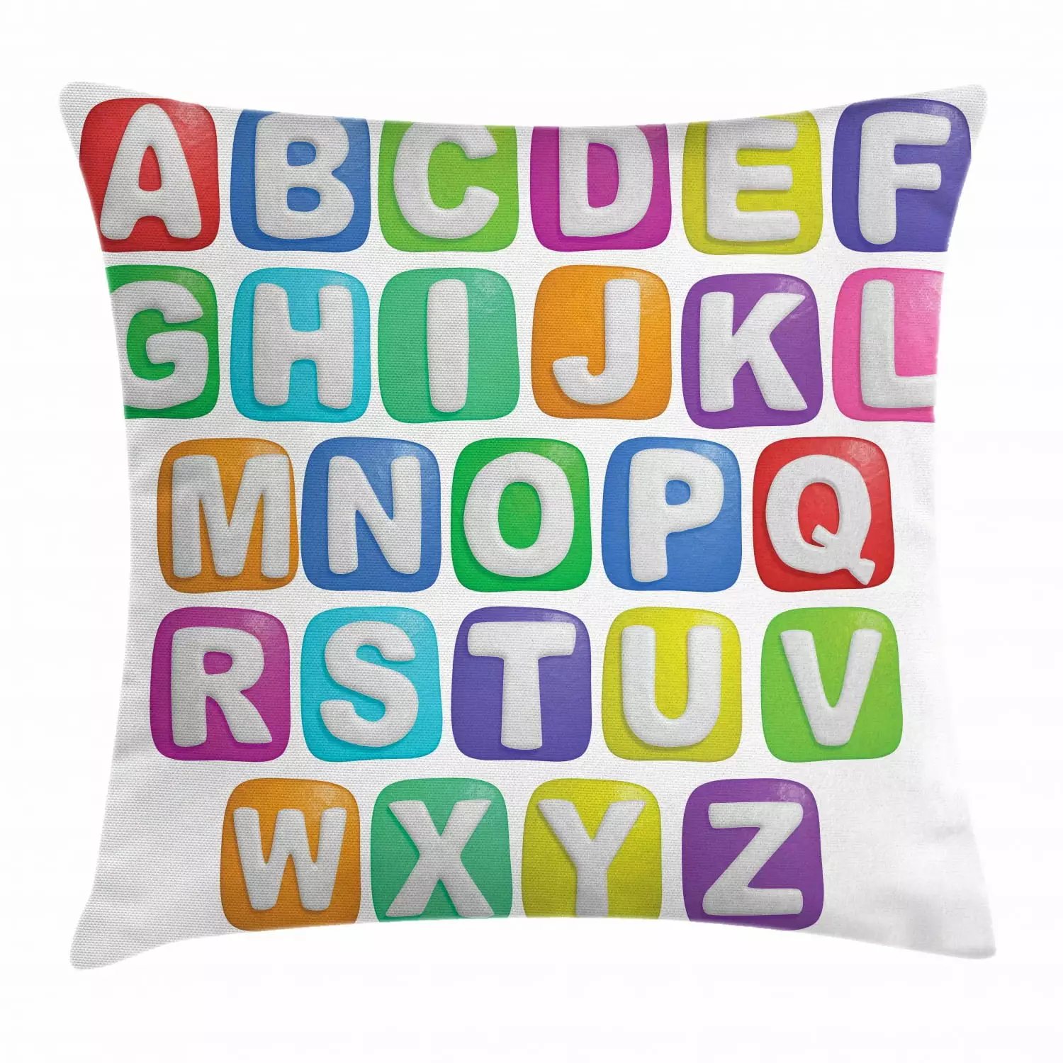 Letter Throw Pillow Cushion Cover Cartoon Style Colorful Alphabet Squares Children Kids Nursery Kindergarten Design 18x18 ...
