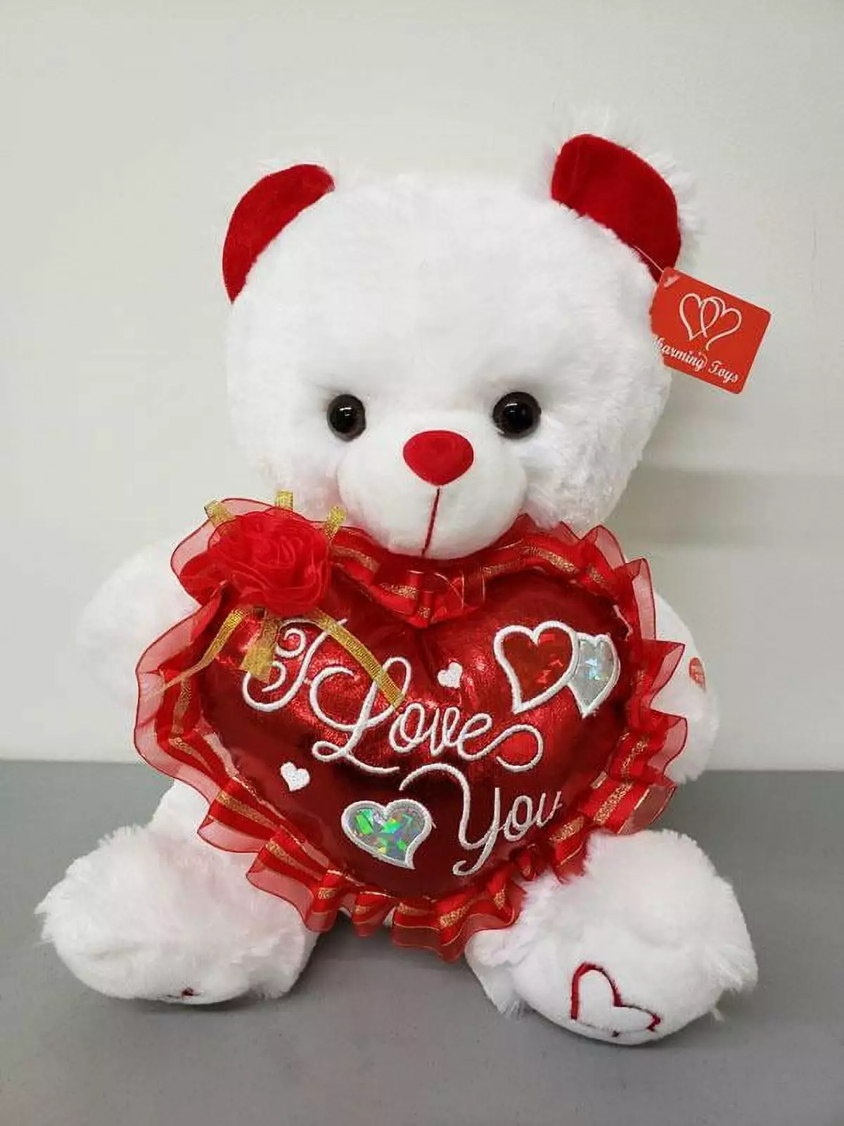 Valentine's White Bear Holding Red Heart Pillow Sound I Love You Romantic Gift Licensed