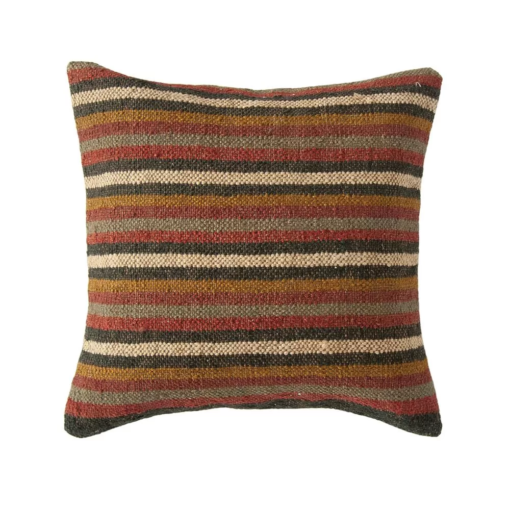 3R Studios Multicolor Striped Kilim Jute and Wool Blend 18x18 Inch Throw Pillow