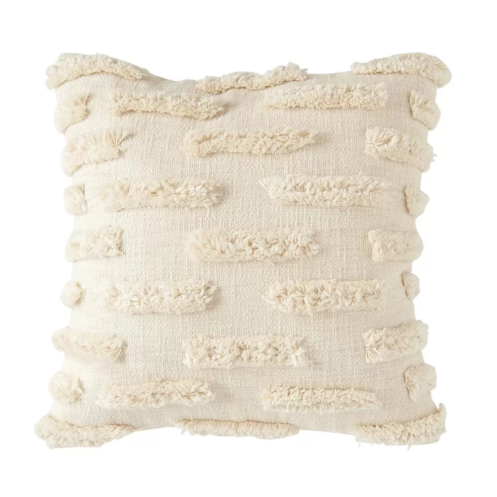 3R Studios White Fringe Embroidered 20x20 Inch Throw Pillow