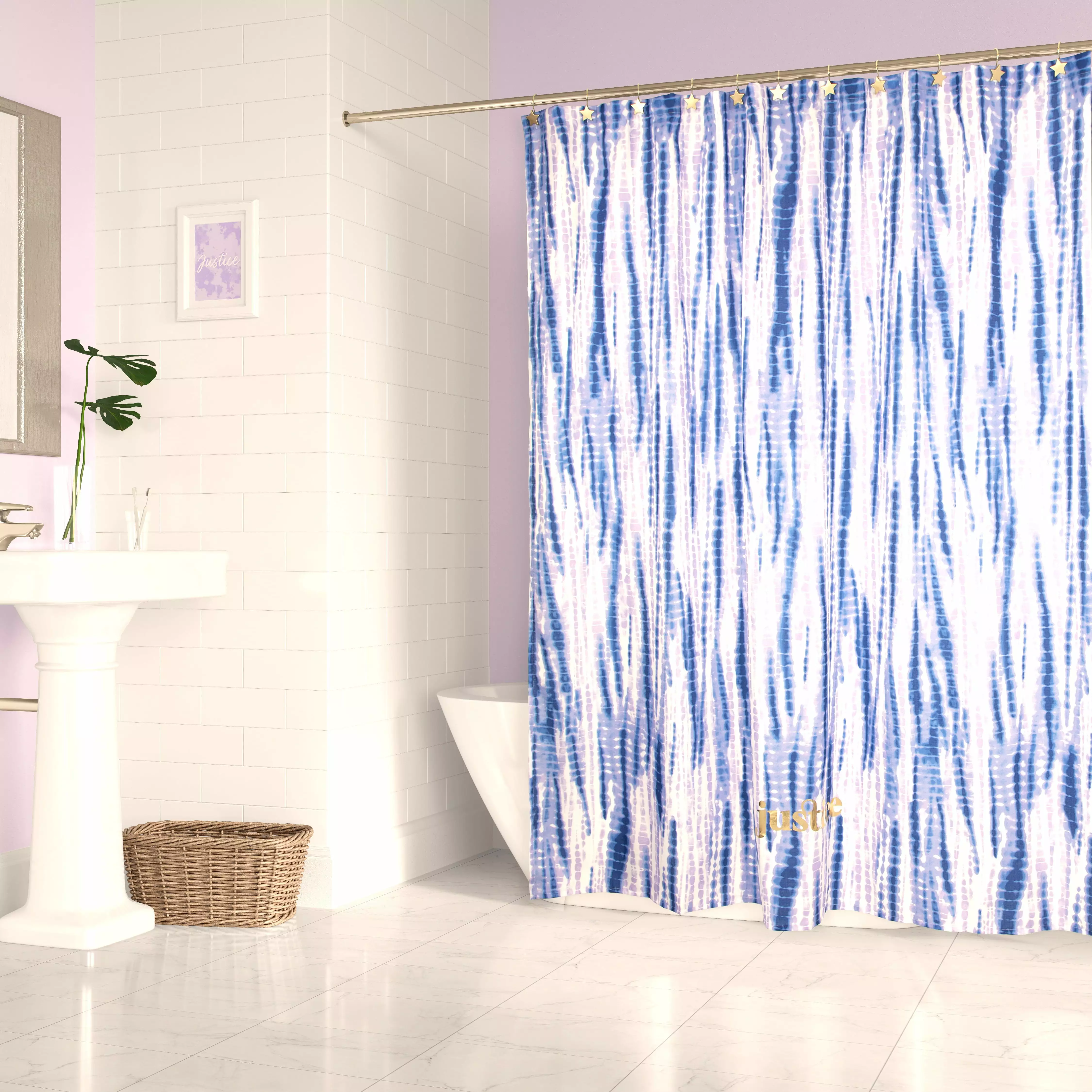 Justice Purple Radical Tie Dye Shower Curtain and Hooks Set Microfiber