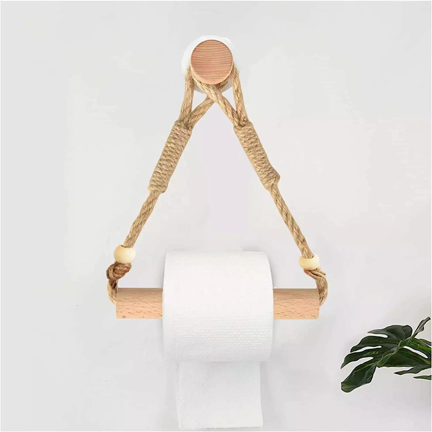 Wood Rope Wall Toilet Paper Holder Rustic Bathroom Accessory Self-Adhesive Mount Zhangming