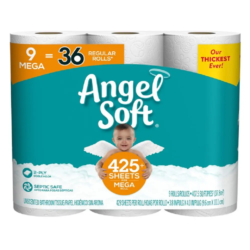 Angel Soft 79253 Toilet Paper White 9 Rolls 2-Ply Bath Tissue