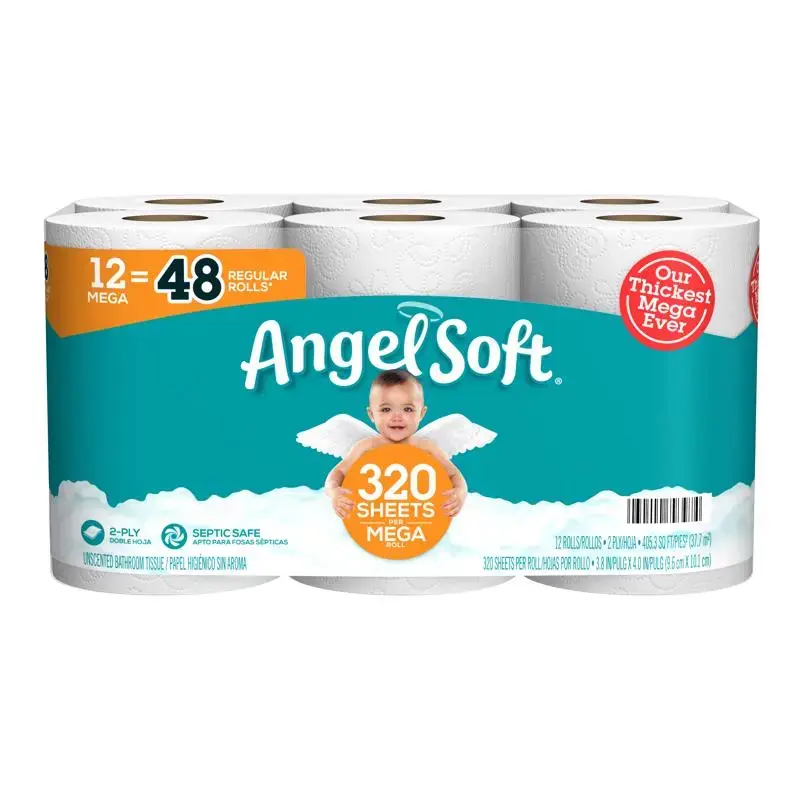 Angel Soft Toilet Paper 12 Rolls 320 Sheet 405.33 Sq Ft Pack 4 Ultra Soft Bath Tissue