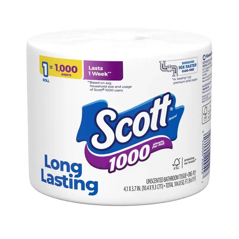 Scott Bath Tissues 1 Roll 1000 Sheets 104.8 Feet Pack 36