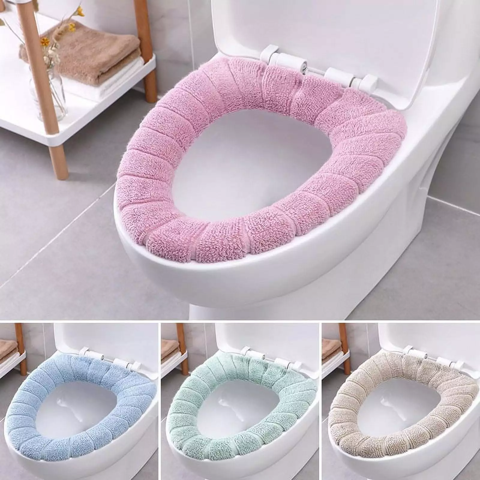 4pcs Bathroom Toilet Seat Cover Soft Warmer Mat Pad Cushion Washable Pumpkin Pattern CawBing