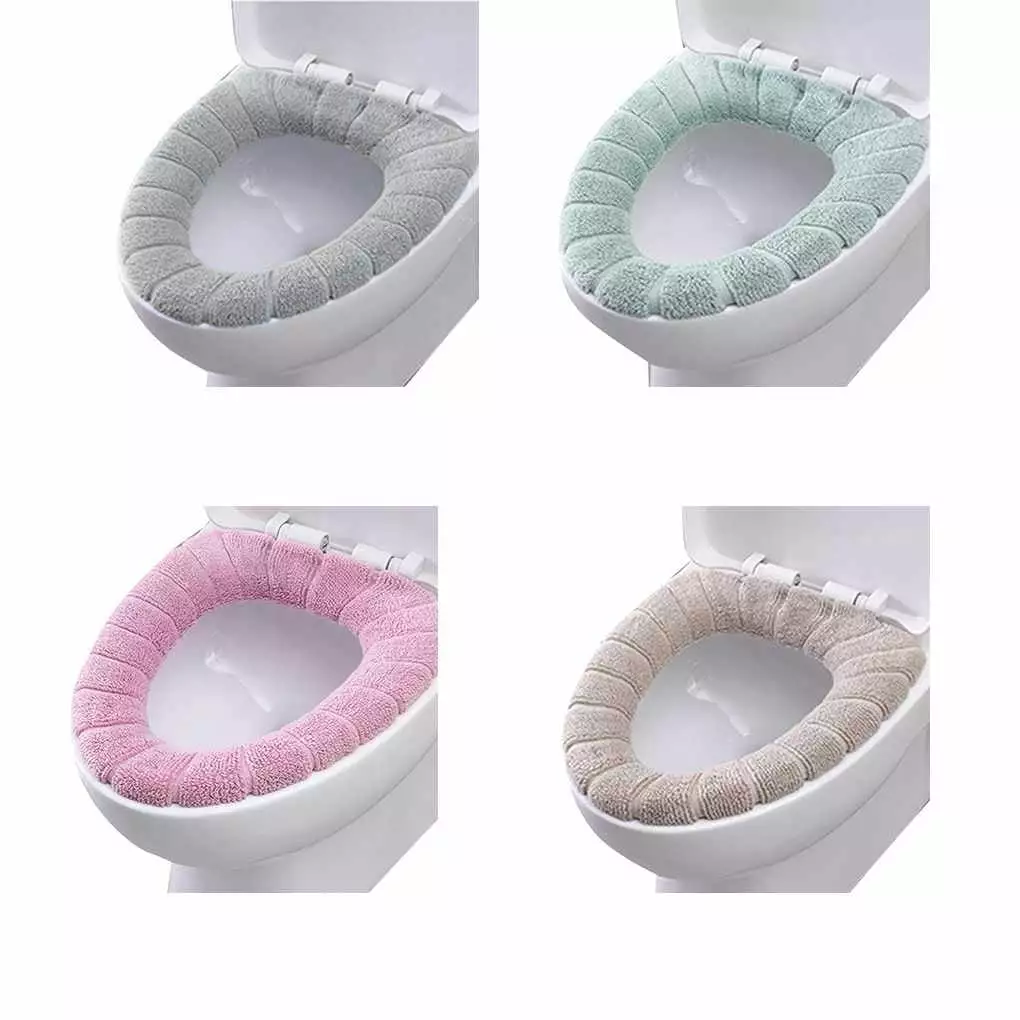 1Pc Soft Thicker Washable Cloth Toilet Seat Cover Stretchable Comfortable Bathroom Accessory Blue Jooan