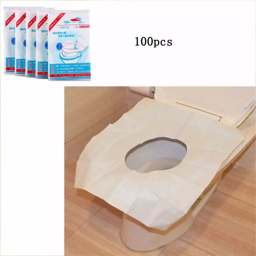 Tretra 100pcs Flushable Disposable Toilet Seat Covers Paper Travel-Friendly