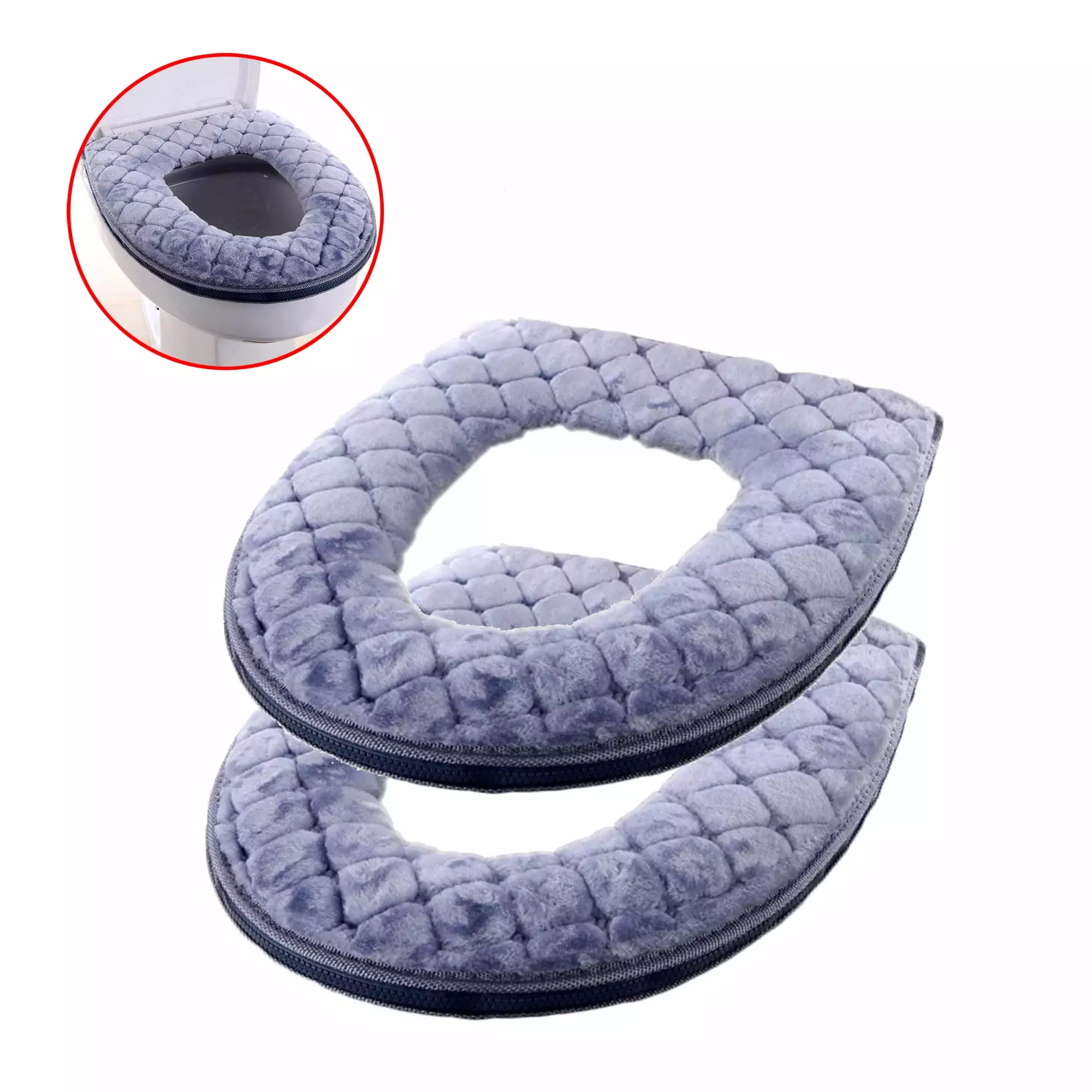YasTant Washable Thickened Toilet Seat Cover Pads - 2 Pack Soft Fabric Toilet Mat Zipper