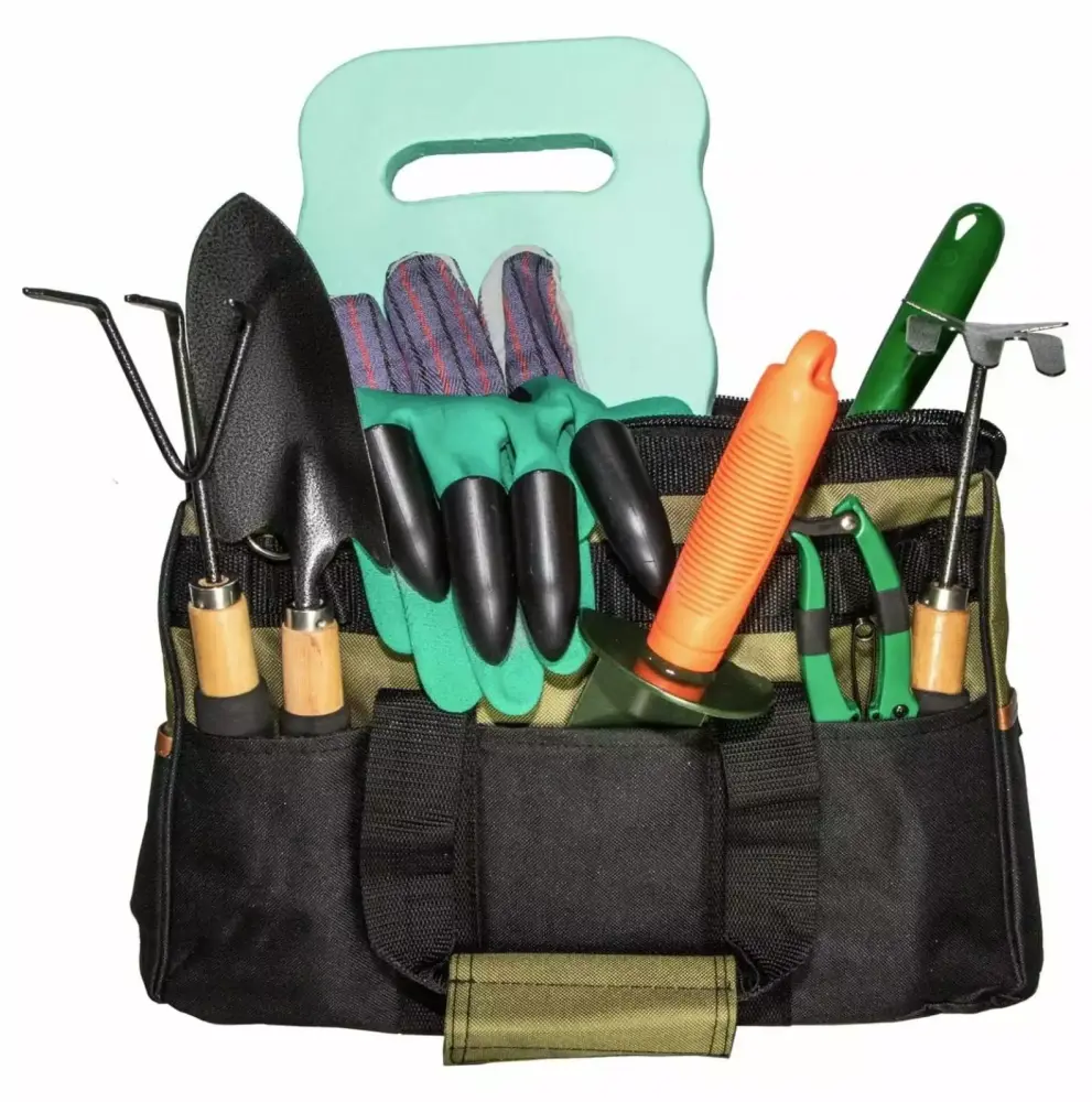 10pc Gardening Hand Tools Set Gloves Carry Bag and Kneeling Pad - Essential Garden Kit