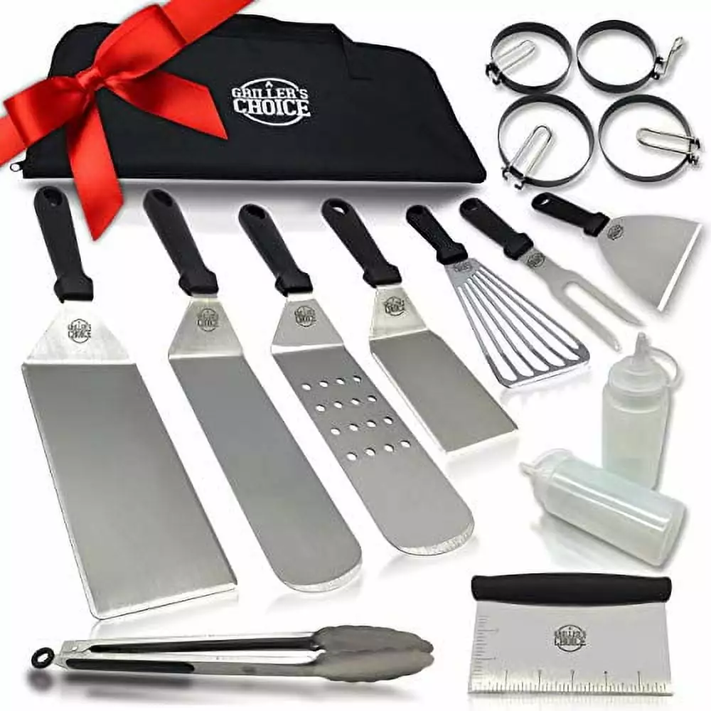 Grillers Choice 16-Piece Griddle Accessories Set - Heavy Duty Stainless Steel Spatulas