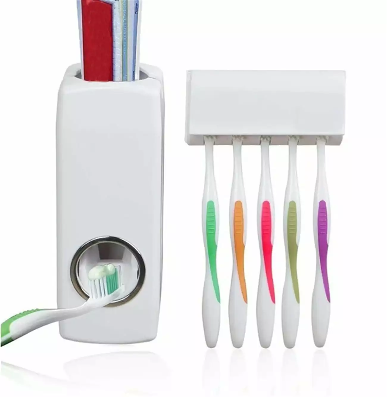 Casewin Hands Free Toothpaste Dispenser Automatic Toothpaste Squeezer 5 Toothbrush Holds White